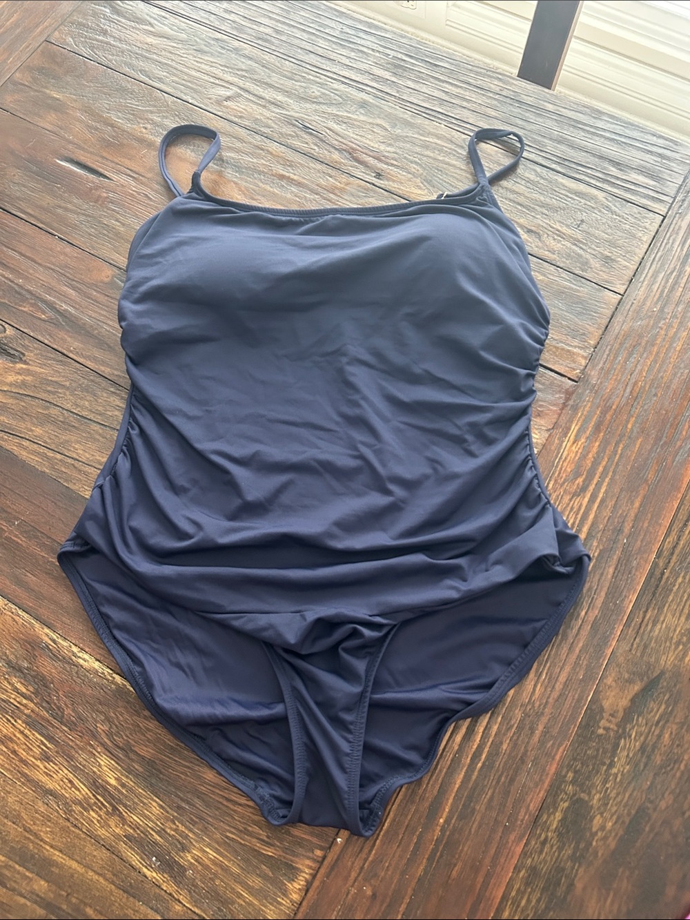 Anne Cole Solid Navy Scoop Neck One-Piece Swimsuit